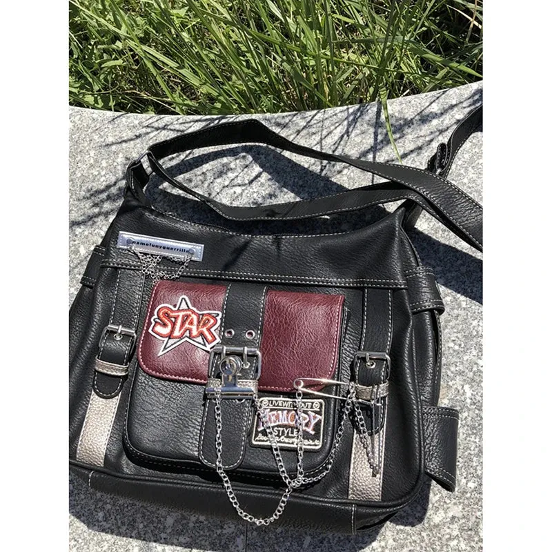 Uakiss Vintage Women Messenger Bag Fashion Y2K Chains Bolso Mujer 2024 New Subculture Punk Aesthetic Crossbody Shoulder Bags Femme