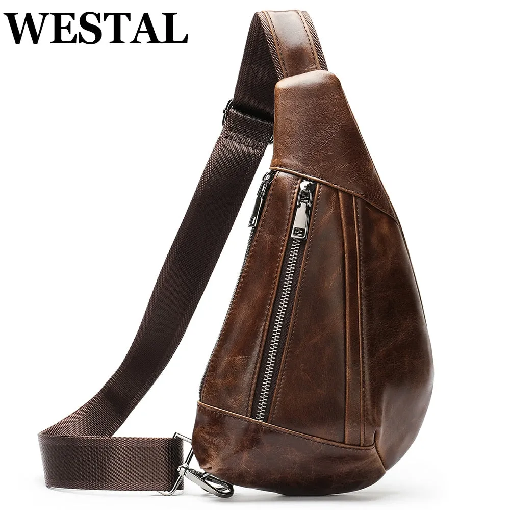 WESTAL Men Shoulder Bag Genuine Leather Chest Pack Man Sling Messenger Bags Small Crossbody Bags Side Bags