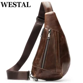 WESTAL Men Shoulder Bag Genuine Leather Chest Pack Man Sling Messenger Bags Small Crossbody Bags Side Bags