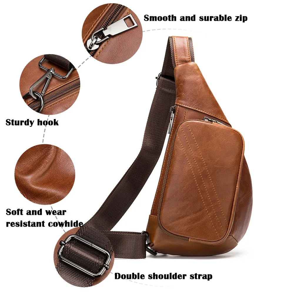WESTAL Men Shoulder Bag Genuine Leather Chest Pack Man Sling Messenger Bags Small Crossbody Bags Side Bags