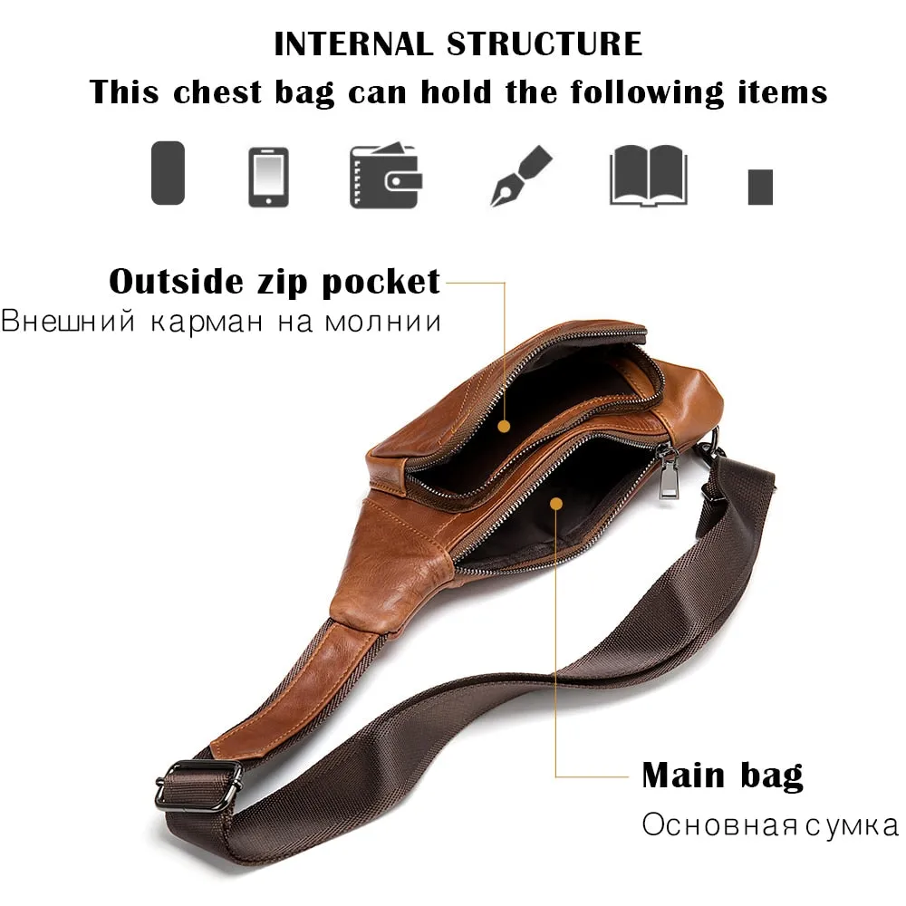WESTAL Men Shoulder Bag Genuine Leather Chest Pack Man Sling Messenger Bags Small Crossbody Bags Side Bags