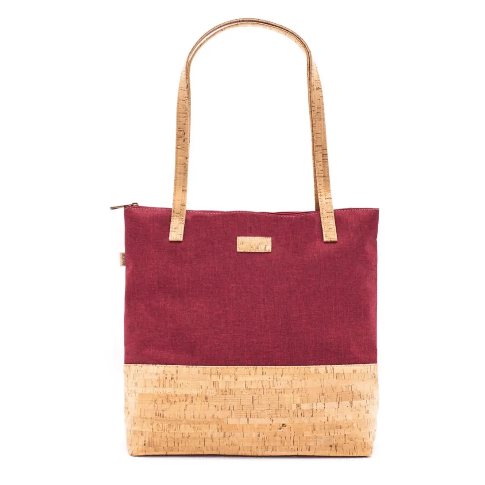 Wine & Tan Cork Tote
