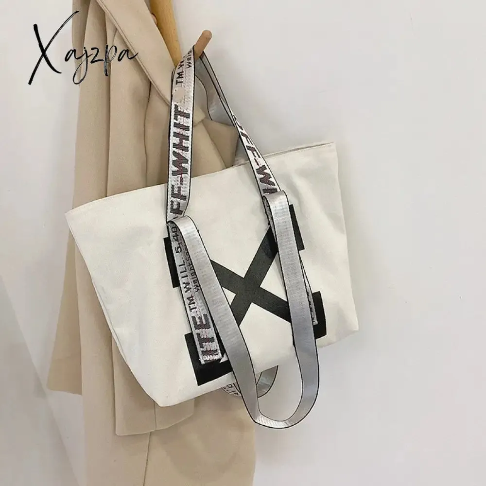 Xajzpa - Cotton Canvas Tote Shopping Bag Lady Bag Big Capacity Pockets Girl Messenger Bag School Books Travel Beach Tote Bags For Women