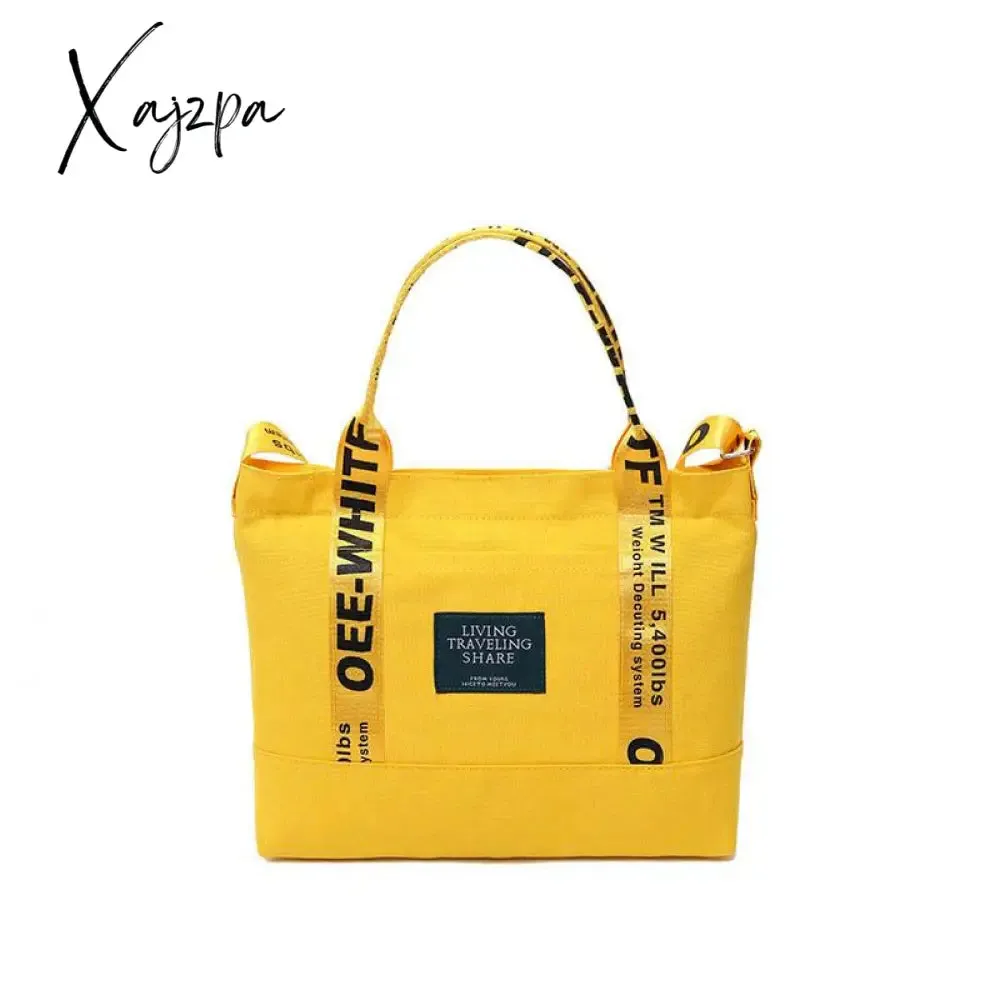 Xajzpa - Cotton Canvas Tote Shopping Bag Lady Bag Big Capacity Pockets Girl Messenger Bag School Books Travel Beach Tote Bags For Women