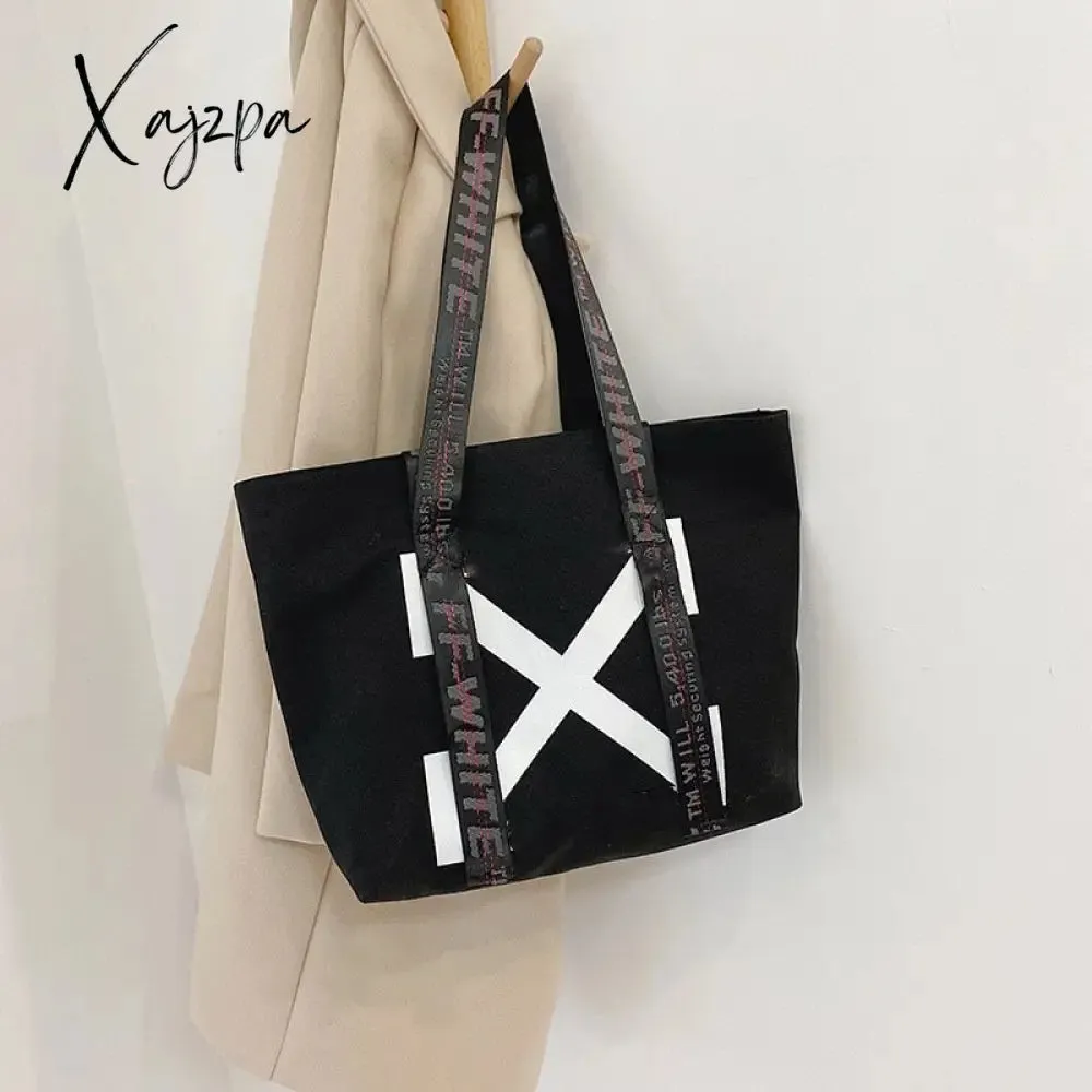 Xajzpa - Cotton Canvas Tote Shopping Bag Lady Bag Big Capacity Pockets Girl Messenger Bag School Books Travel Beach Tote Bags For Women
